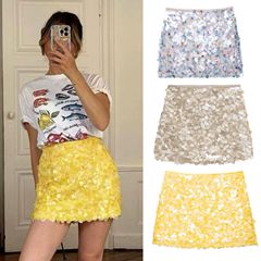 ZA AliExpress ホットクロスボーダー外国貿易ヨーロッパとアメリカの服ショートデザインスパンコール A ラインスカート