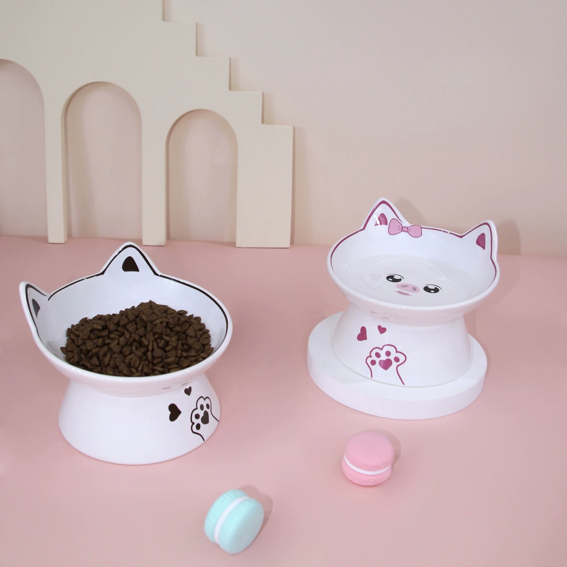 Керамическая миска для кошки с высоким дном и скошенной горловиной, большая по диаметру, для корма/воды, товары для питомцев