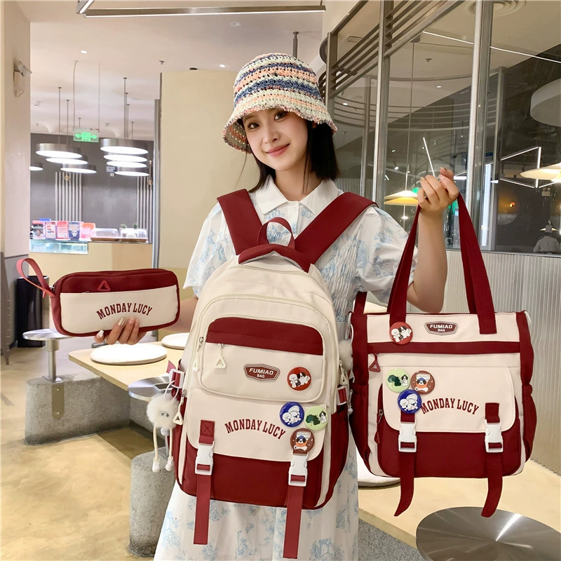 Three‑piece student bag set — backpack, one‑shoulder bag & pencil case, capacious, simple elegant design
