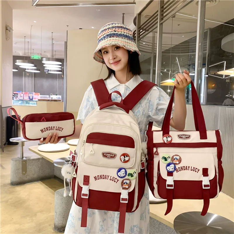Three‑piece student bag set — backpack, one‑shoulder bag & pencil case, capacious, simple elegant design