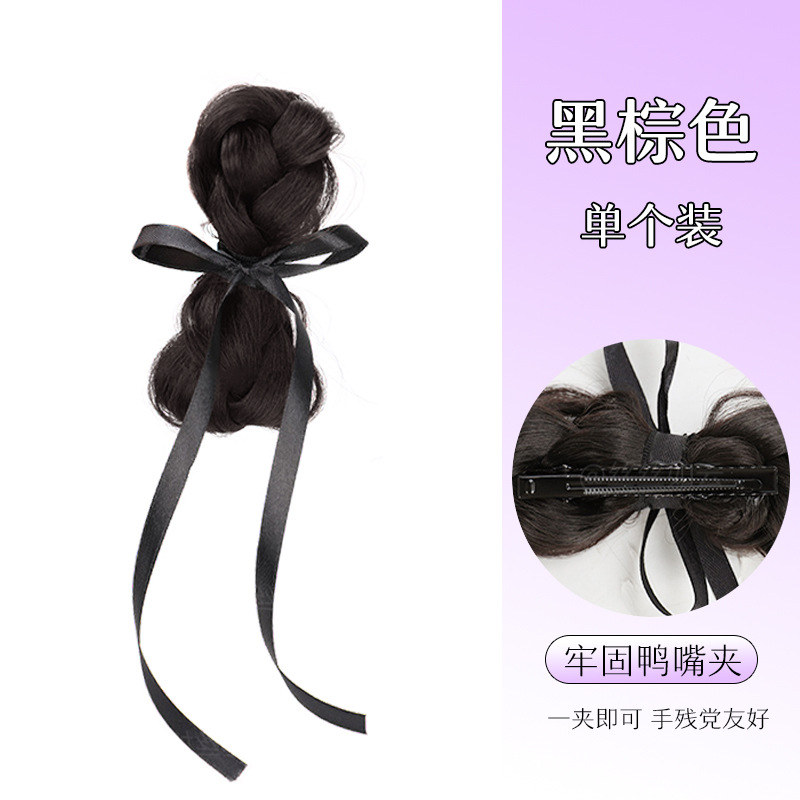 검정 리본 나비 매듭 [흑갈색 헤어 번] 1개