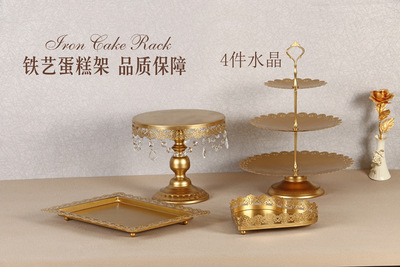 Decoración de mesa de postres de boda de oro, estante de pastel europeo, propósitos de boda, bandeja de pastel de encaje, estante de refrigerio de hierro forjado, 12 juegos