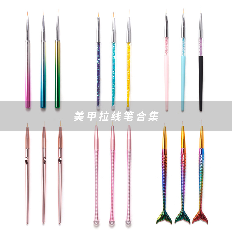 Bolígrafo de uñas exclusivo transfronterizo, varilla de galvanoplastia, varilla de perforación con lentejuelas, varilla roscada, juego de bolígrafo de dibujo de flores de cola de pez de oro rosa