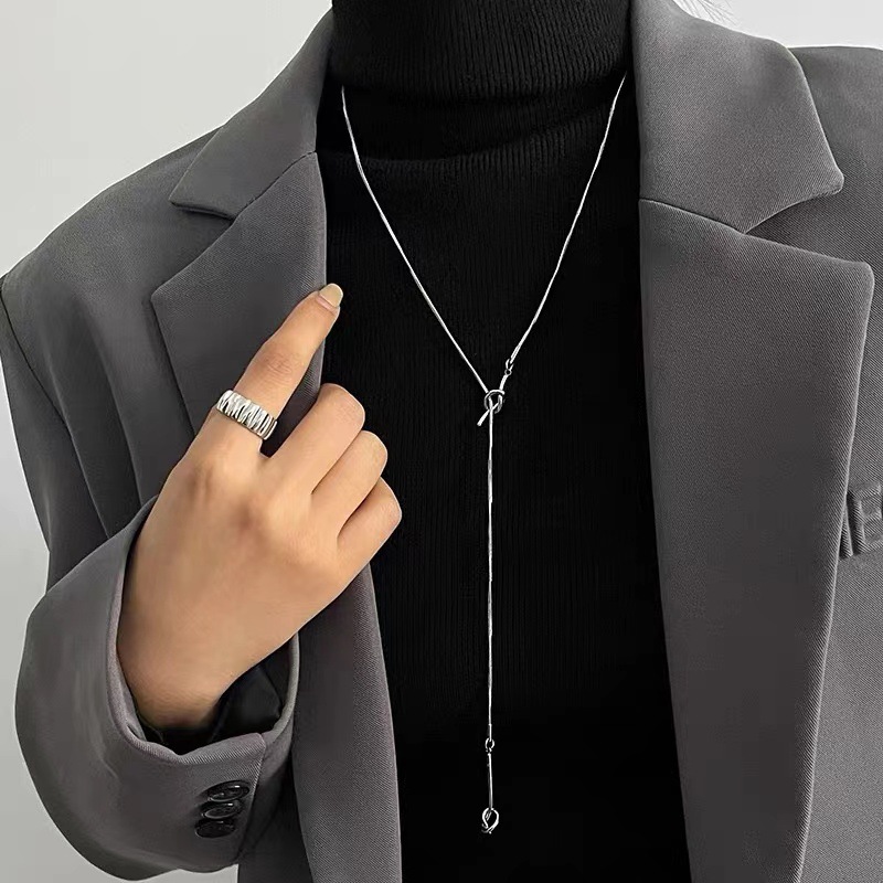 簡約一字繩結鈦鋼項鍊女生高級感不掉色網紅項飾小眾設計百搭飾品
