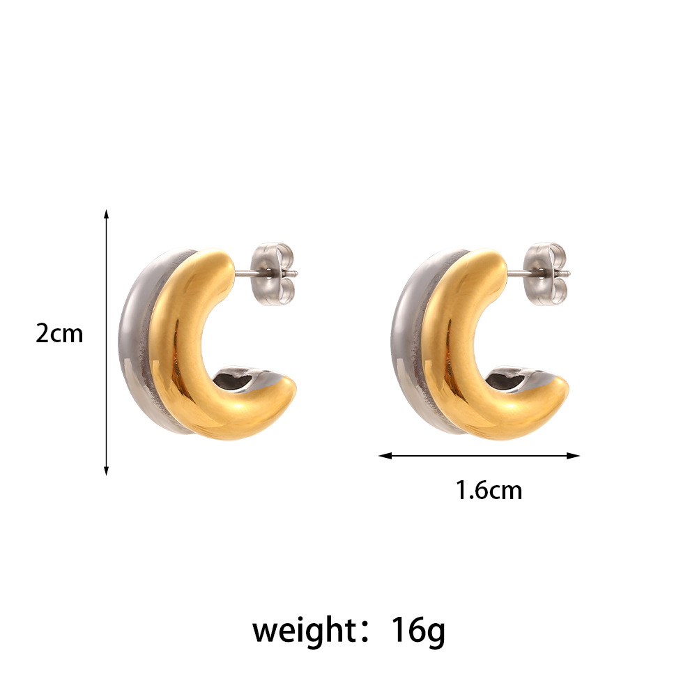 1 Paar Mode C-form Überzug Rostfreier Stahl Reif Ohrringe display picture 2