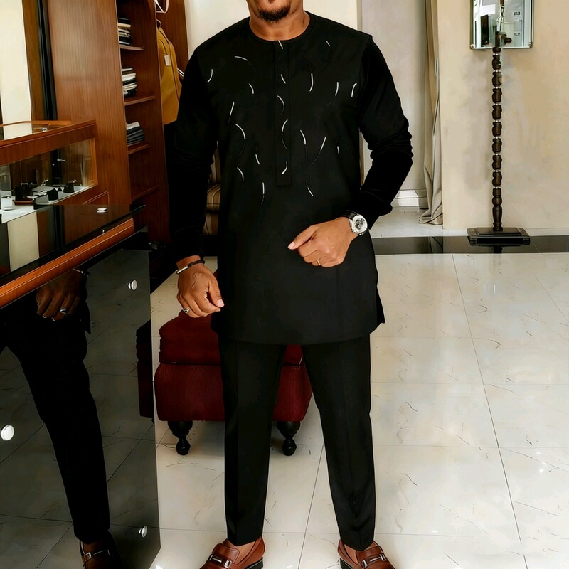 Cross-Border Kaftan African Style Men's Suit Long Sleeve Embroidery Round Neck Shirt and Pants 2 Pieces Elegant Suit Cross-Border Kaftan African Style Men's Suit Long Sleeve Embroidery Round Neck Shirt and Pants 2 Pieces Elegant Suit