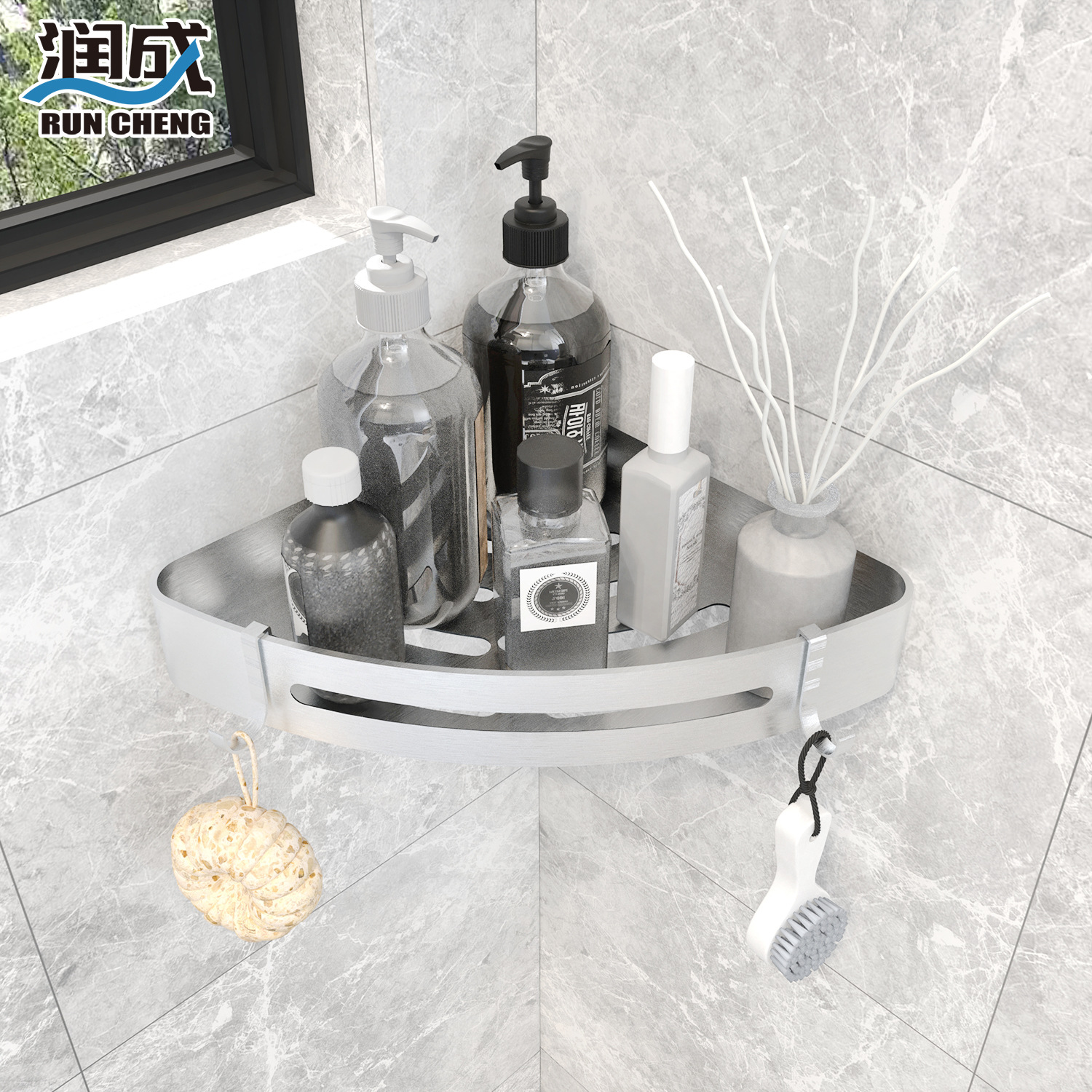 Baño sin perforaciones rack de almacenamiento dormitorio espacio aluminio plata esquina baño balcón cocina multiusos trípode