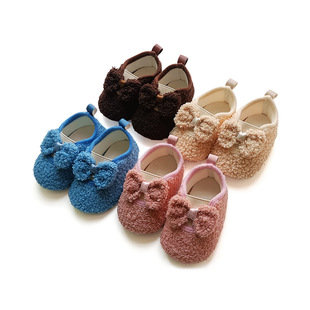 0-1 year old female baby shoes princess baby Spring Autumn Winter soft bottom sheep curly fleece toddler shoes baby shoes AL19