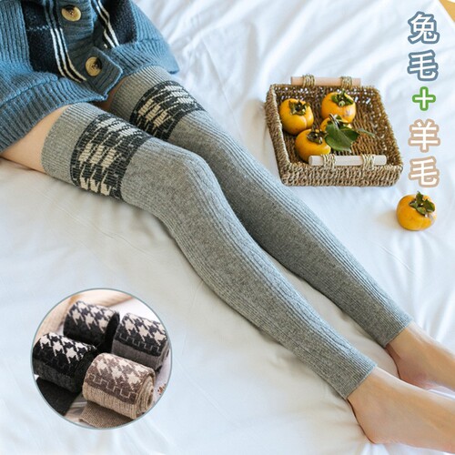 Autumn and winter warm pile socks colorful fine striped rabbit wool leggings twist over-the-knee boots covers for women