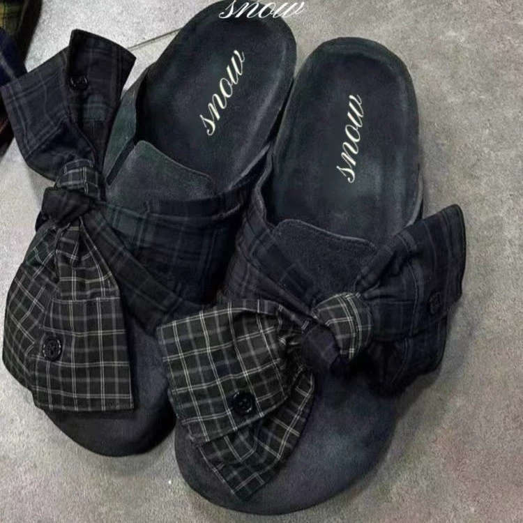 Summer footwear platform, universal slippers with bow, french style, genuine leather