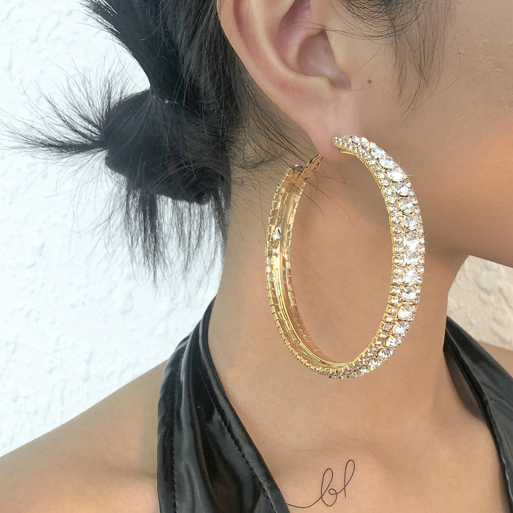 Simple Full Diamond Geometric Hoop Earrings Wholesale Nihaojewelry display picture 12