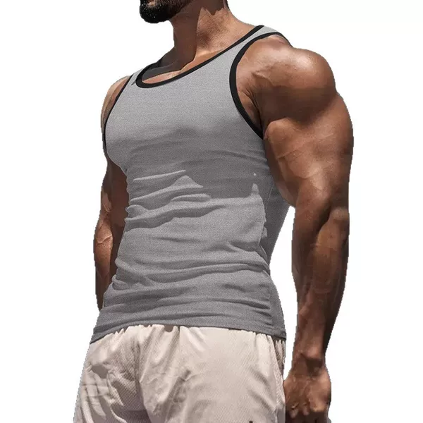 American-Style Fitness Tank Top for Men, Street Style Color-Blocking, Heavy Ribbed, Tight-Fitting, High-Elastic Sports Undershirt