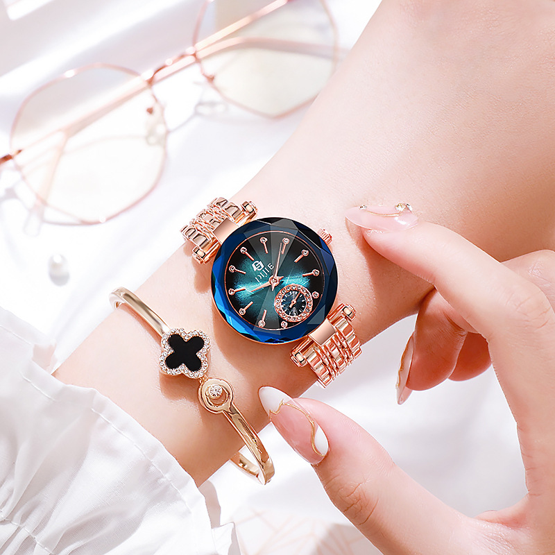 Women's Steel Band Watch Automatic Movement Watch Luminous Double Calendar Bracelet Watch Korean Fashion Quartz Watch