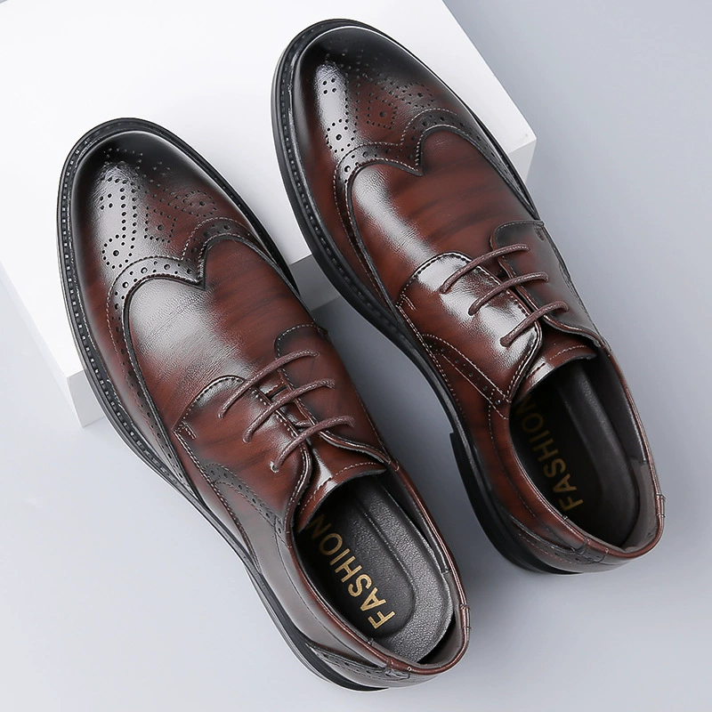 Мужская кожаная обувь Деловое платье из натуральной кожи Брок Мужская обувь Повседневная дышащая Свадебная обувь для жениха на мягкой подошве в стиле британская осень