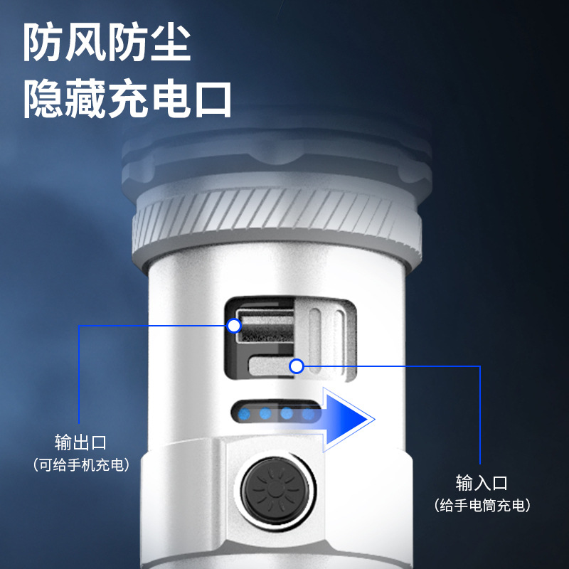 Linterna Día Nacional Double Eleven Bienestar Linterna de luz fuerte en stock suficiente batería recargable incorporada Linterna de iluminación