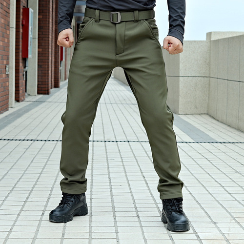 Autumn/Winter Shark Skin Cold Blade Soft Shell Pants for Men, Casual Commuting, Padded, Military Lovers, Thick Warm Long Pants