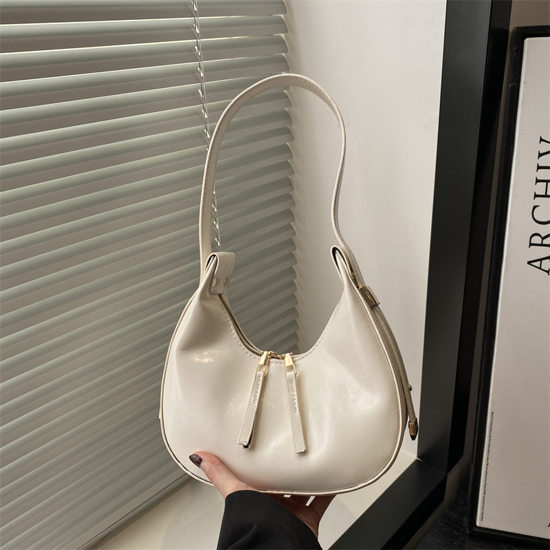 Bolsa de hombro de mujer brillante, doble cremallera, bolso de brazo, bolso de media luna, bolso de tendencia, bolso de nicho, bolso de mano.