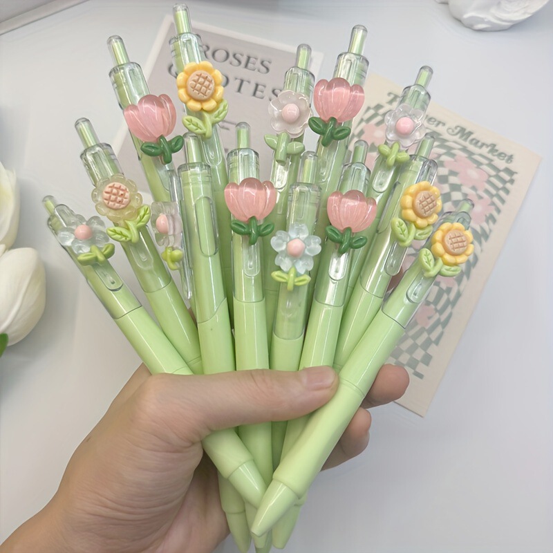 Floral Pattern Retractable Gel Pen with Quick-Drying Black Ink - Soft Floral Design, Smooth Writing, Suitable for Daily Use Floral Pattern Retractable Gel Pen with Quick-Drying Black Ink - Soft Floral Design, Smooth Writing, Suitable for Daily Use