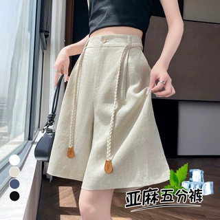 2025夏季新款天丝亚麻宽松五分裤A字阔腿高腰显瘦棉麻薄款短裤女