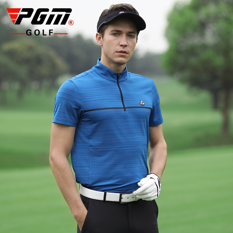 YF264 nam giới dây kéo cổ đứng ngắn tay màu xanh