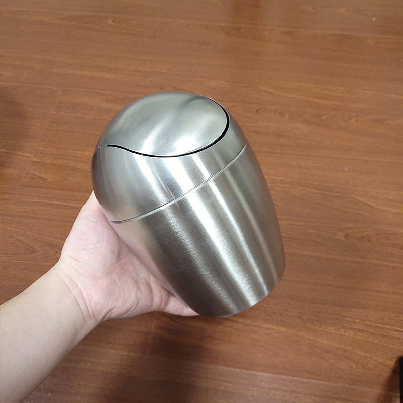 304 Stainless Steel Egg-Shaped Trash Can Creative Egg-Shaped Swing Lid Desktop Mini Office Waste Paper Trash Can