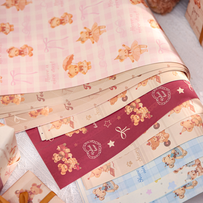 Mr. Paper lindo papel de regalo de oso simple embalaje de regalo de dibujos animados coreanos papel de regalo de decoración de regalo