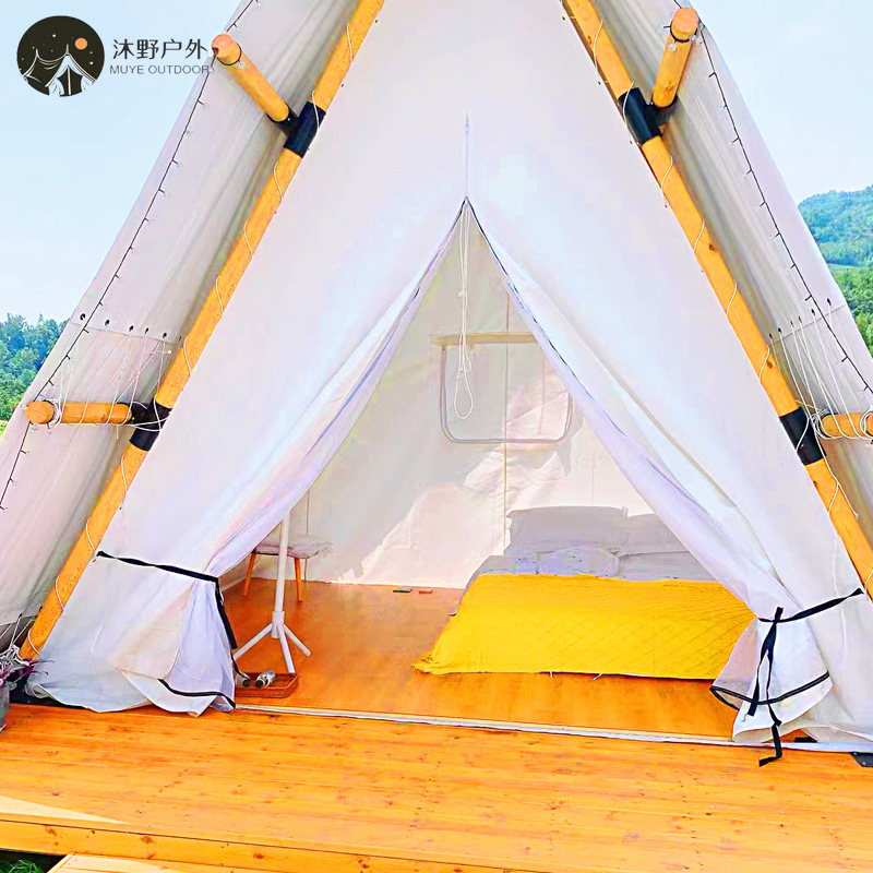 Muye al aire libre de lujo ligero campamento alojamiento triángulo tienda de campaña de viaje camping base de madera estructura Hotel Carpa