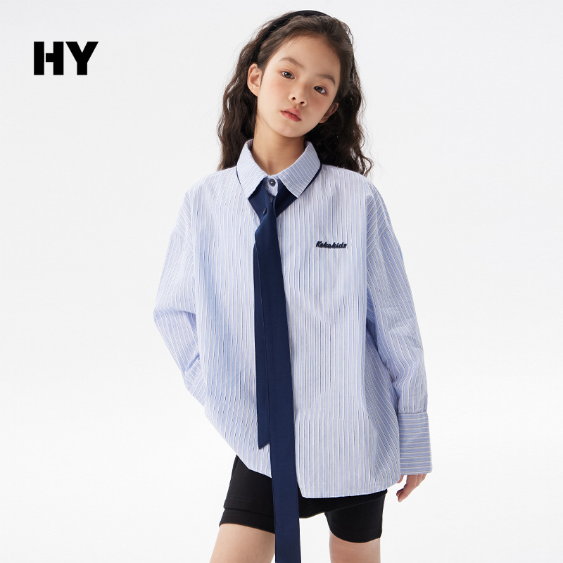 Girls' school uniform style shirt, 2026 autumn new style, Korean style fashionable top, long-sleeved autumn clothes for medium and large children.