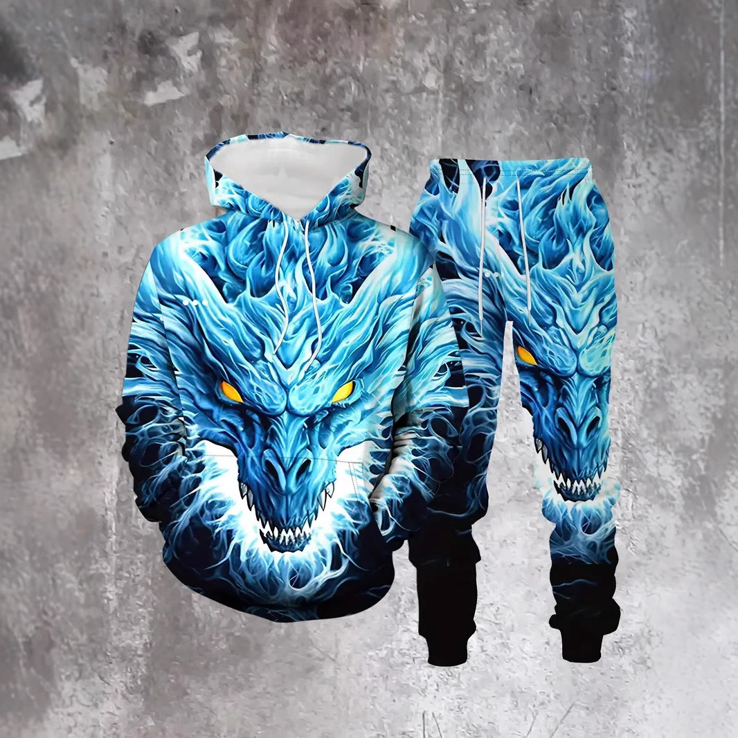 Traje de dos piezas de graffiti colorido de moda traje de pantalón de suéter con capucha suelto de talla grande MC11-ML1