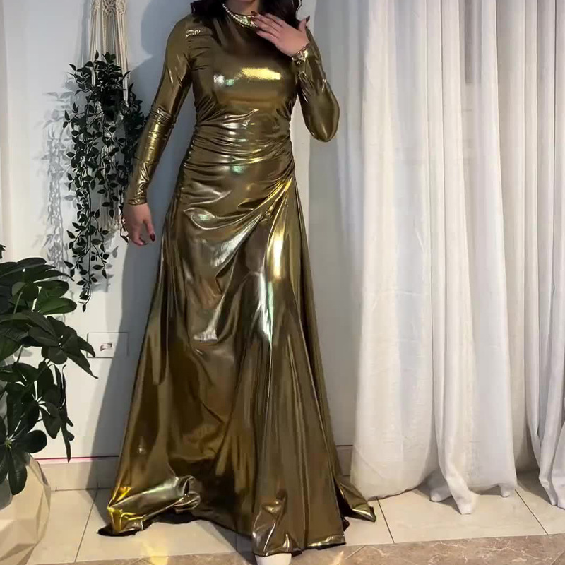 African Skirt Cross-Century Noblet Fashion Bright Tight Skirt Large Size Slim-Fit Long-Sleeved High-Grade Women's Foreign Trade Dress