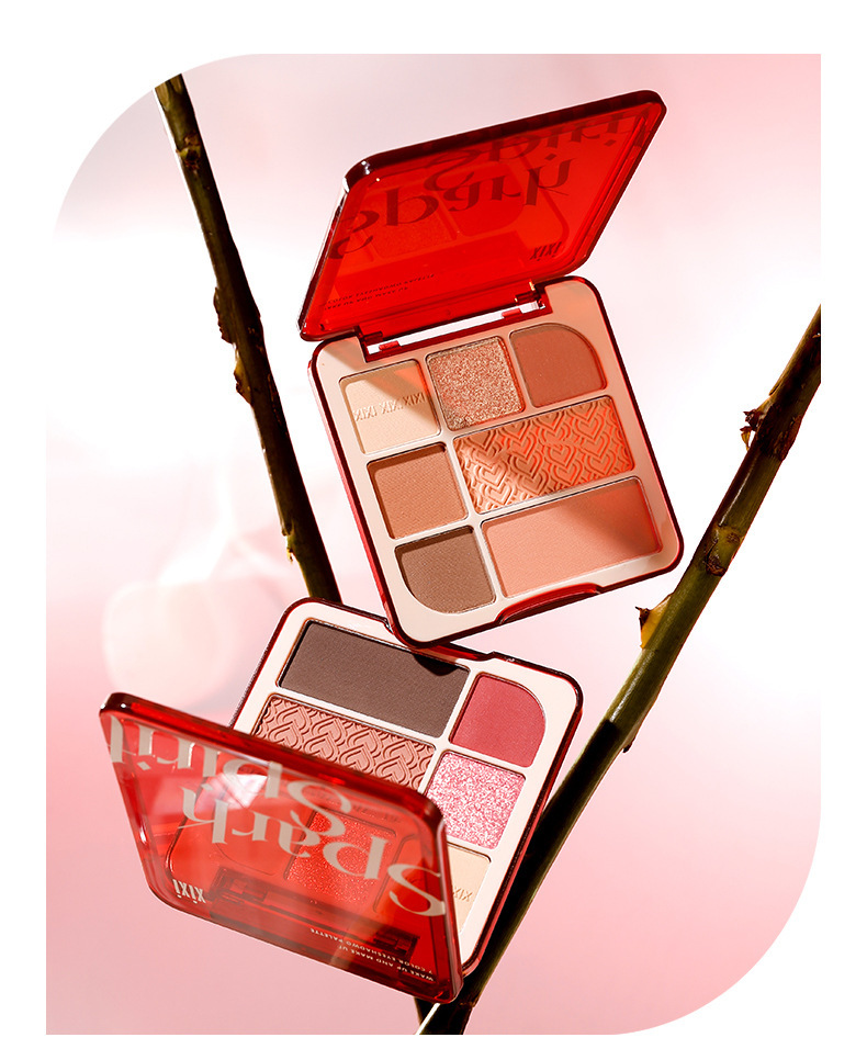 xixi Pengkelo Red Seven-color Eyeshadow Palette, Low saturation, pearlescent, matte, Fine Sparkle, Daily Makeup, Blush and Eyeshadow all-in-one Palette undefined