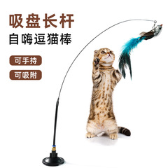 Pet toy upgraded version cross-border bestseller suction cup steel long rod feather feather teaser for cats self-entertaining handheld interactive
