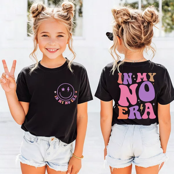 In My No Era Smiley Face Printed Children's T-Shirt Cross-Border Shipping 220g Pure Cotton Children's Short-Sleeve 60326