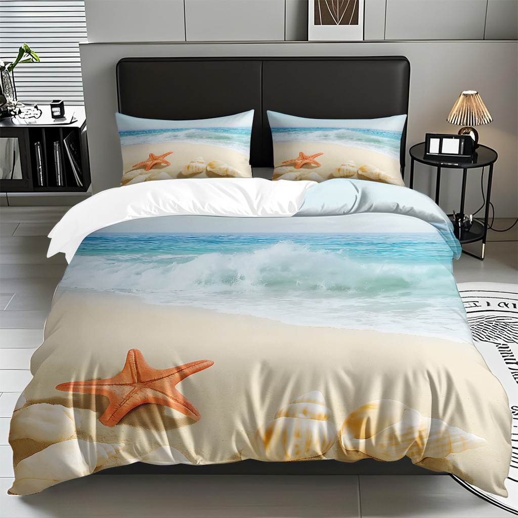 TEMU / JIT transfronterizo textil doméstico mar hermoso paisaje impresión colcha colcha de almohada fuente fábrica para la imagen se puede fijar