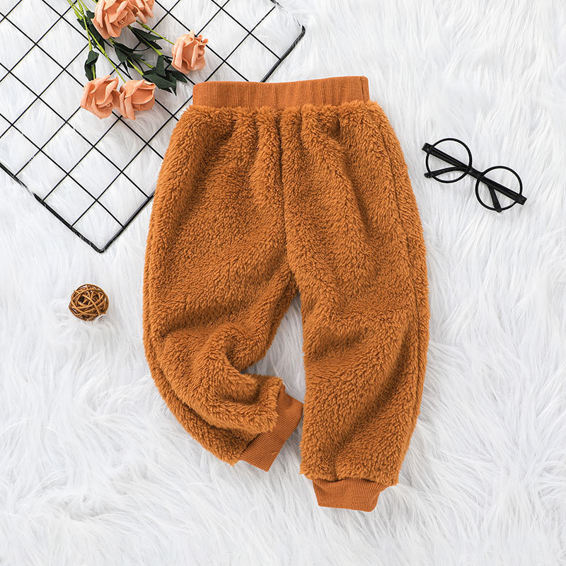 Autumn And Winter Wool Sweater Suit Solid Color Children's Round Neck Top And Trousers Two-piece display picture 5