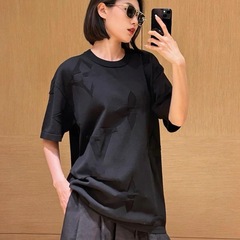 毒家の現物2025夏の新型ロバの家の標識の古い花のジャカードのエンボスのニットの半袖のtシャツの男女