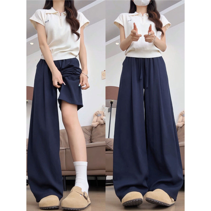 Ice-Feel Linen Straight-Leg Pants for Women, Summer Thin Breathable Loose-Fitting Slimming Floor-Length Casual Pants