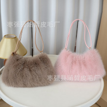 毛茸茸手提包包2025秋冬季新款时尚简约仿狐狸毛褶皱包女士托特包