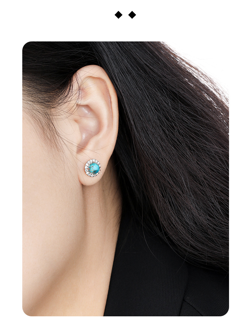 Platinum Plated Plating Material Natural Stone Inlay Material Ear Studs Classification 1 Pair 925 Sterling Silver Natural Stone Solid Color Ear Studs