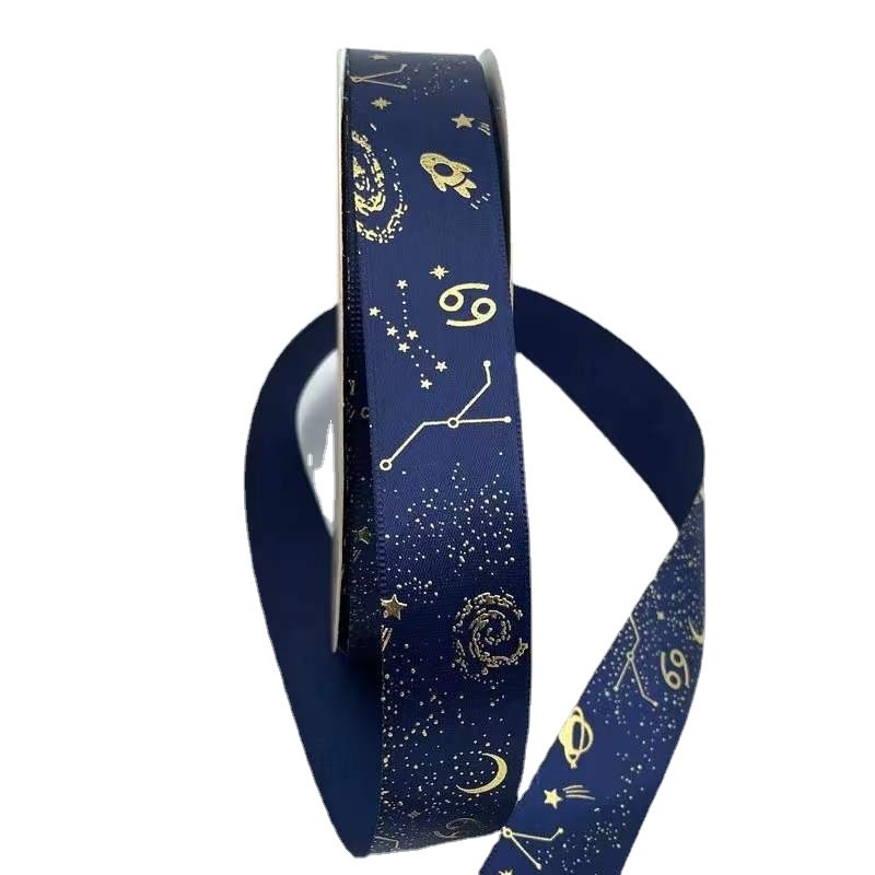 2,5 cm constelación Cinta de Oro bandeja hecho a mano flor caja de regalo embalaje poliéster cinturón estrella impresión cinta color