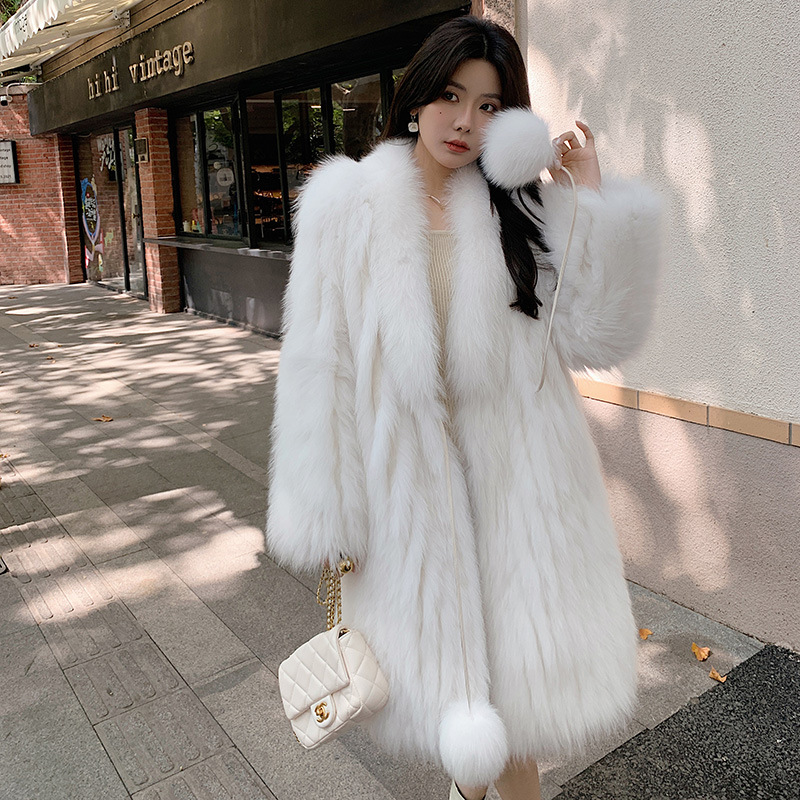 Genuine Fox Fur Coat Women Long Winter Warm Thicken Real Fox Fur