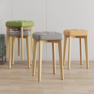 Solid Wood Stool Household Stackable Dining Table Stool Simple Study Desk Chair Comfortable Sedentary Restaurant Soft Bag Di Xuan