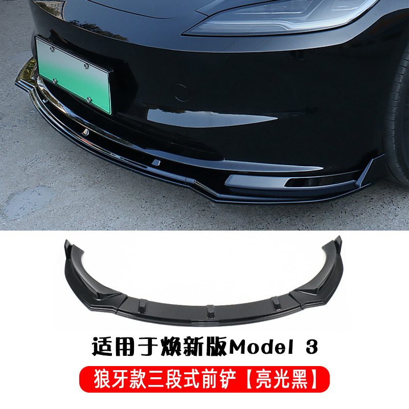 for Tesla Model: Tesla Big Surrounded - 2024-m3-3-section-front-lip-gloss-black