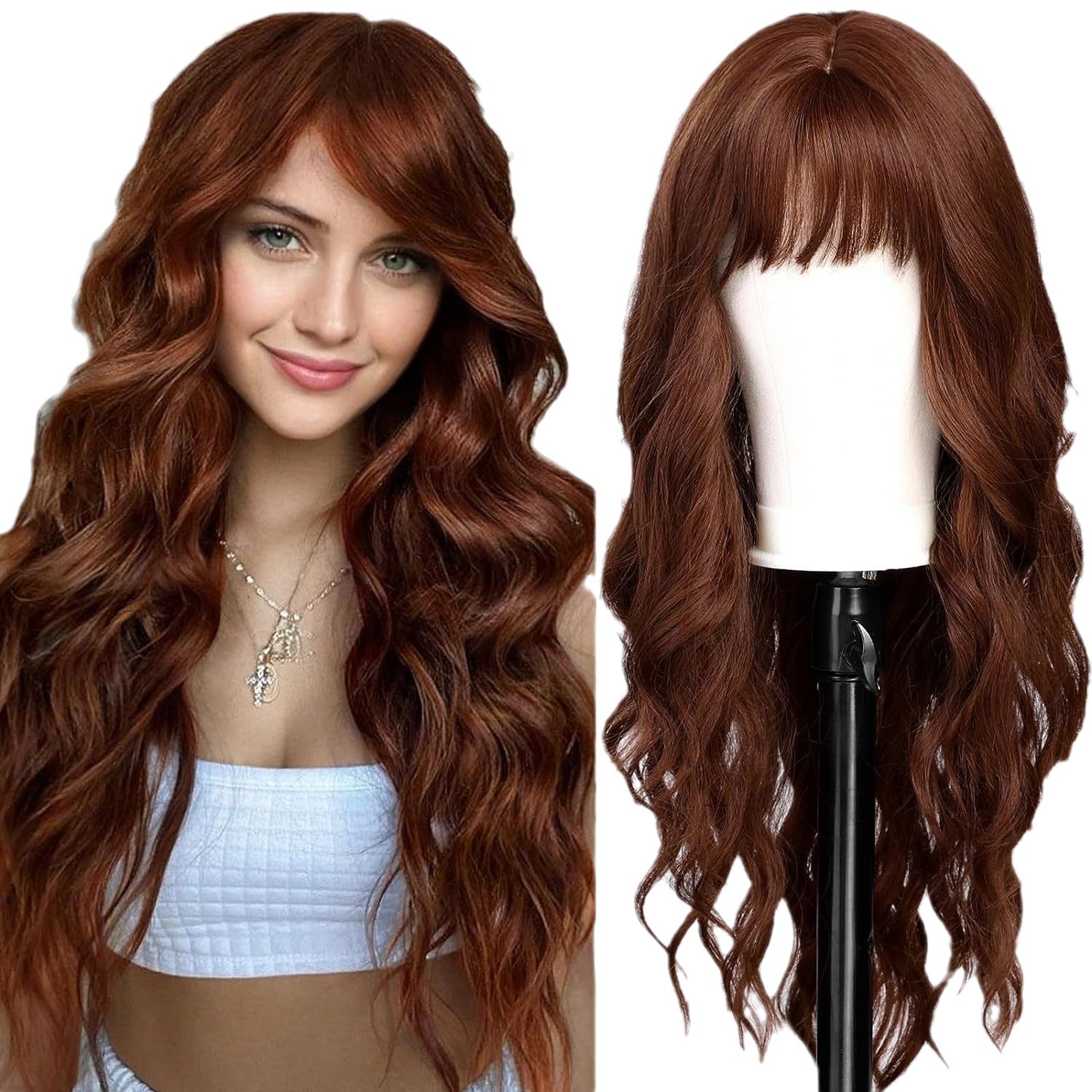 Pelucas transfronterizas, chicas europeas y americanas, flequillo, cabello largo y rizado, ondas grandes, seda de alta temperatura, sombreros de fibra química, fabricantes al por mayor