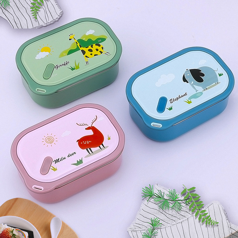 Xinfan 304 de acero inoxidable con aislamiento lonchera de una sola capa compartimiento del estudiante calefacción portátil caja de almuerzo de dibujos animados