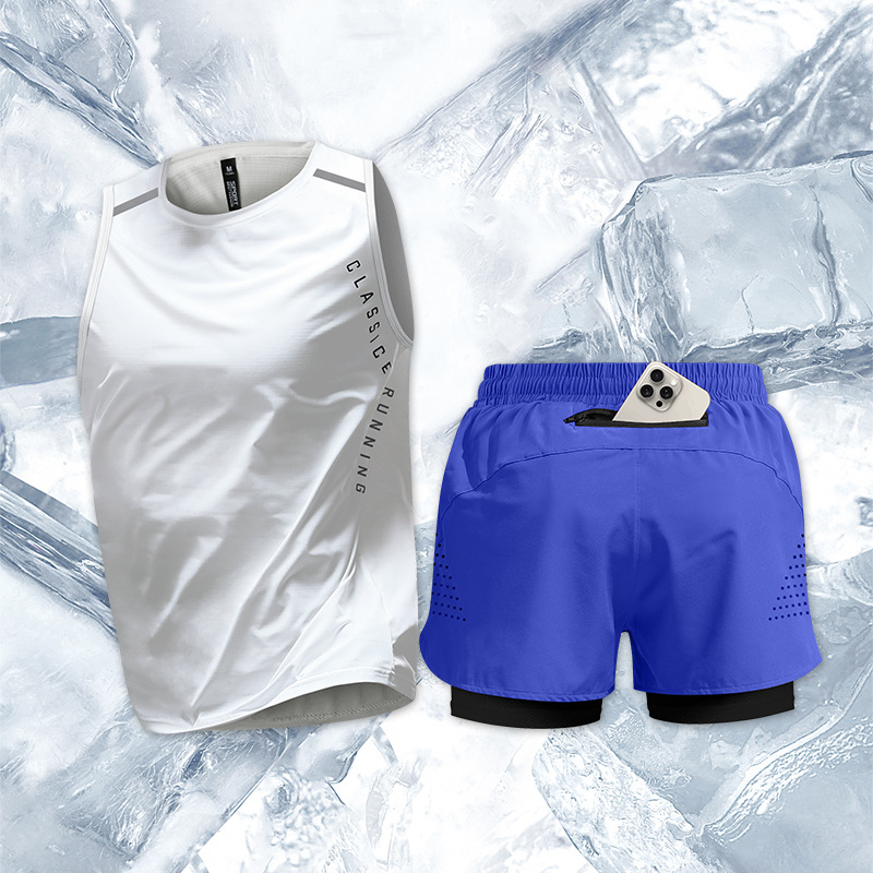 Running Quick Seak Set hombre chaleco deportivo de verano pantalones cortos equipos de maratón profesionales de entrenamiento de pista y campo ropa de fitness