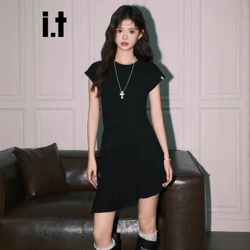 3652 Real Shot Drawstring Dress Fishtail Asymmetrical Mid-Length Large Size T-Shirt Dress Casual Slimming Look A-Line Skirt 3652 Real Shot Drawstring Dress Fishtail Asymmetrical Mid-Length Large Size T-Shirt Dress Casual Slimming Look A-Line Skirt