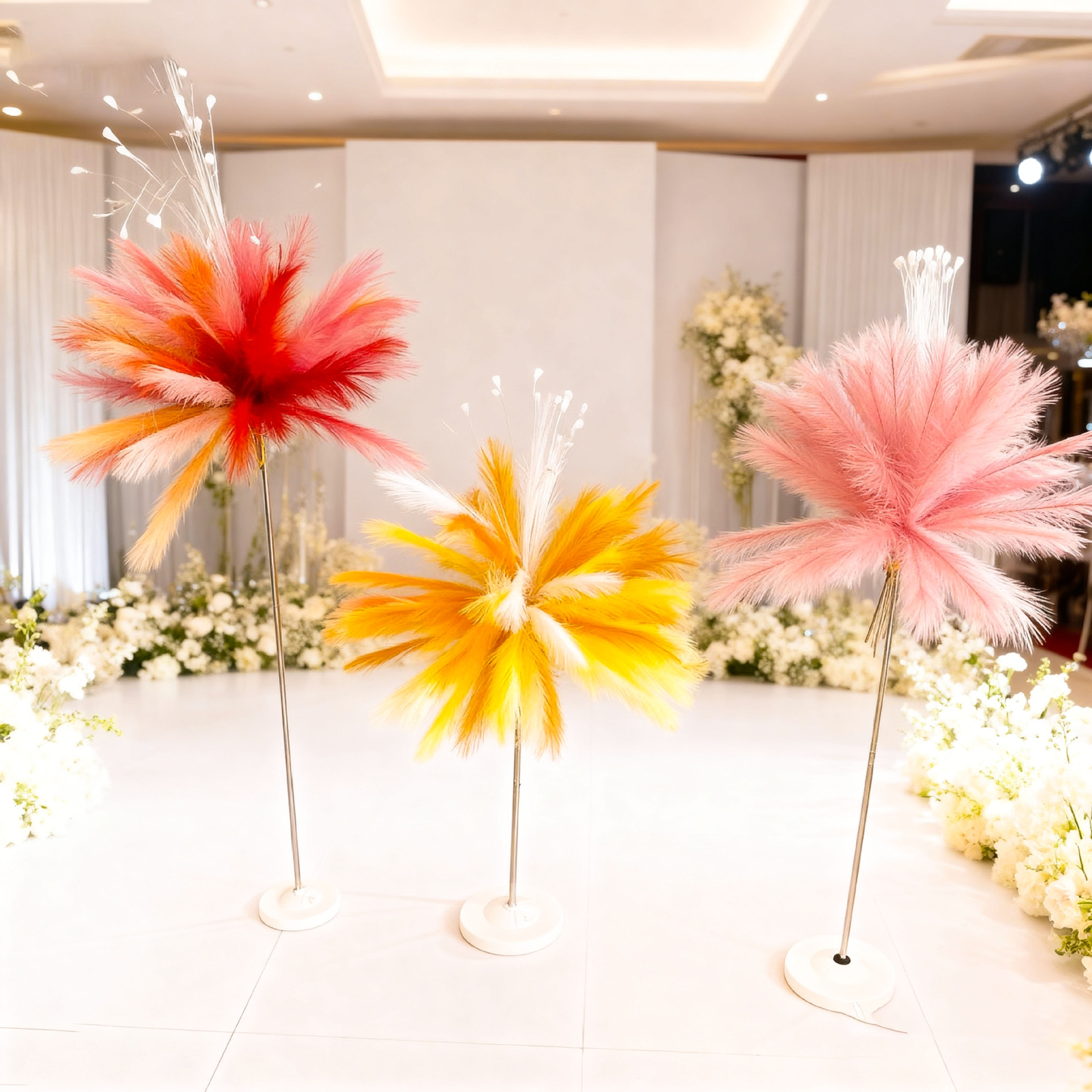 整套芦苇孔雀草烟花造景婚礼婚庆装饰布置小红书仿真芦苇花艺商场