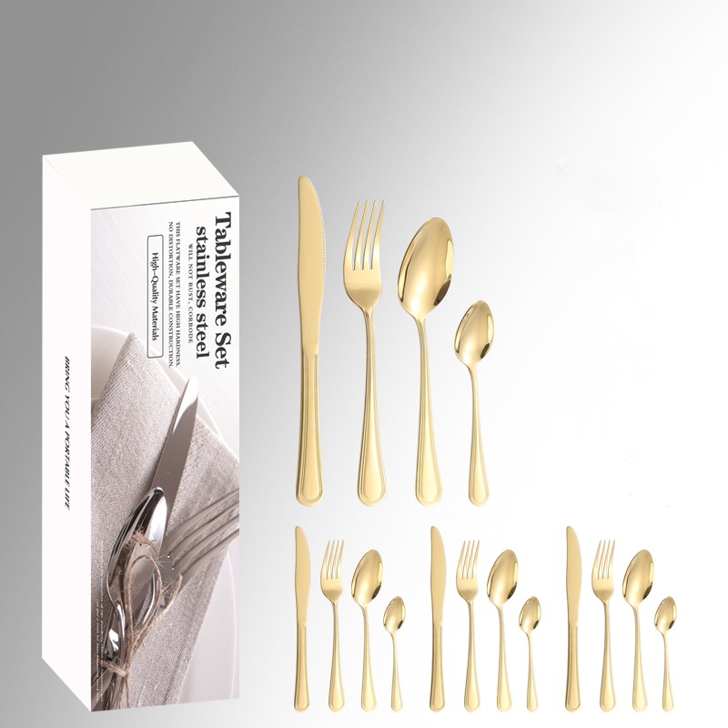 Cuchillo y tenedor de acero inoxidable, cuchillo y tenedor de comercio electrónico transfronterizo, set de 24 piezas, set de doble línea de cubiertos de comida occidental, set de caja de regalo