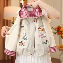 女童早秋外套2025新款儿童洋气卡通连帽上衣女孩春秋款冲锋衣